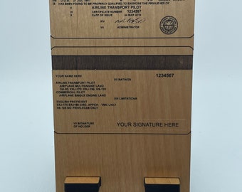 Pilot License Wood Cell Phone Desk Stand