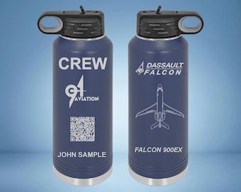 FLIGHT CREW Private Aviation Custom Engraved Water Bottles