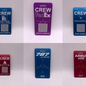 Custom Airline Crew Baggage Tags – Anodized Aluminum, QR Contact, Made in USA, 1 Pair