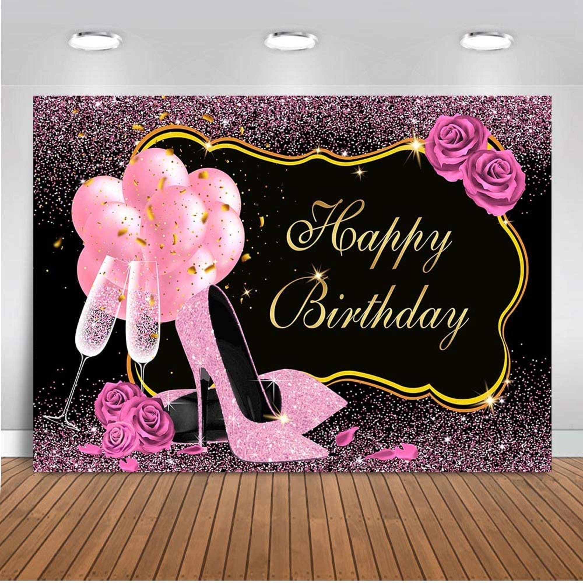 Pink Happy Birthday Banner for Woman Rose Gold Champagne Heel | Etsy