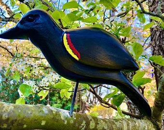 Hand Carved Wooden Red-Winged Blackbird Figurine