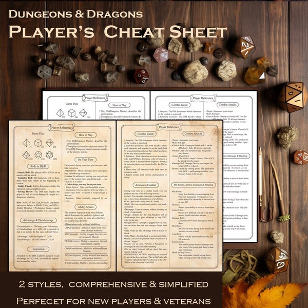 Dnd 5e New Player Cheat Sheet - Etsy