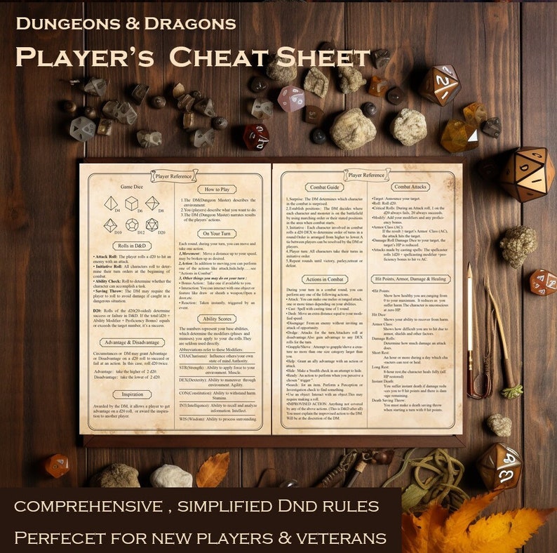 Printable Dnd 5e New Players Cheat Sheet Comprehensive Quick - Etsy ...