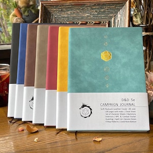 Personalized DnD 5e/5R Notebook,D&D Campaign Journal,Leather Cover,Character Sheet,Cheat Sheet,NPC Tracker,Questlog,Map...96 Page,All In One
