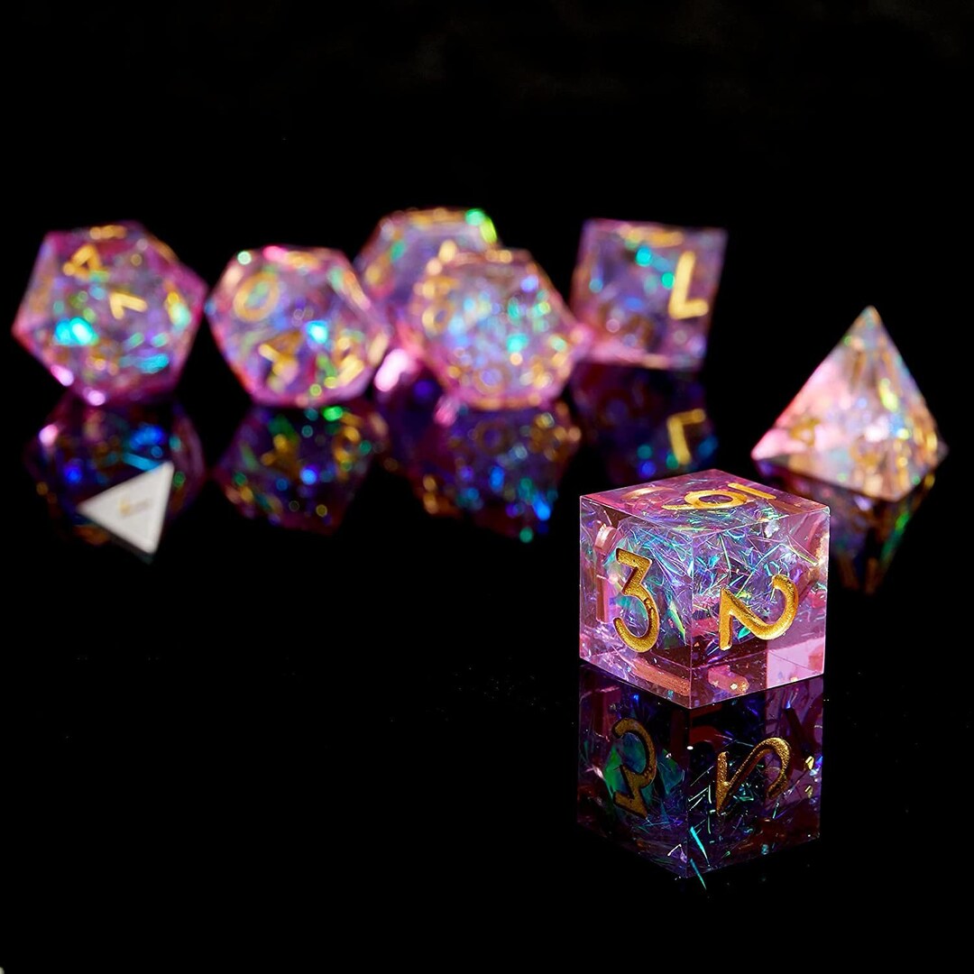 Set De 7 Dés Polyédriques - D&D RPG En Résine Transparente Vert Noir
