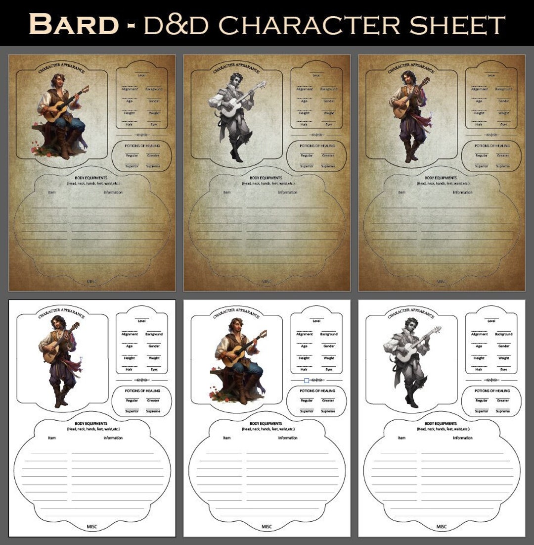 Bard Dnd 5e Character Sheet Printable A4/A5 PDF 3 - Etsy