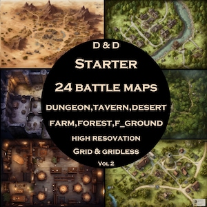 DnD Starter Battle Map Bundle - 24 vielseitige D & D-Battlemaps Set in Dungeon,Tavern,Wüste,Farm,Wald und Fantasy-Boden Themen,Grid/Gridless