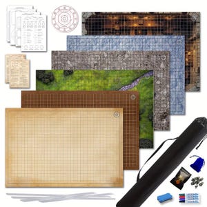 D&D 24&quot;x 36&quot; Grid Mats,6 maps,Double-sided,Character sheets,Cheat sheets,Spell AOE Template,Mystery dice,Straightening Clips,Christamas gift