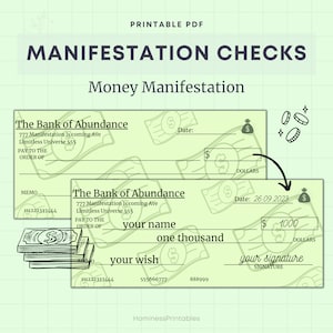 Manifestation Checks Printable. Money Manifestation. Manifistation Cheque Pintable. Vision Board Money Digital Instant Download PDF.
