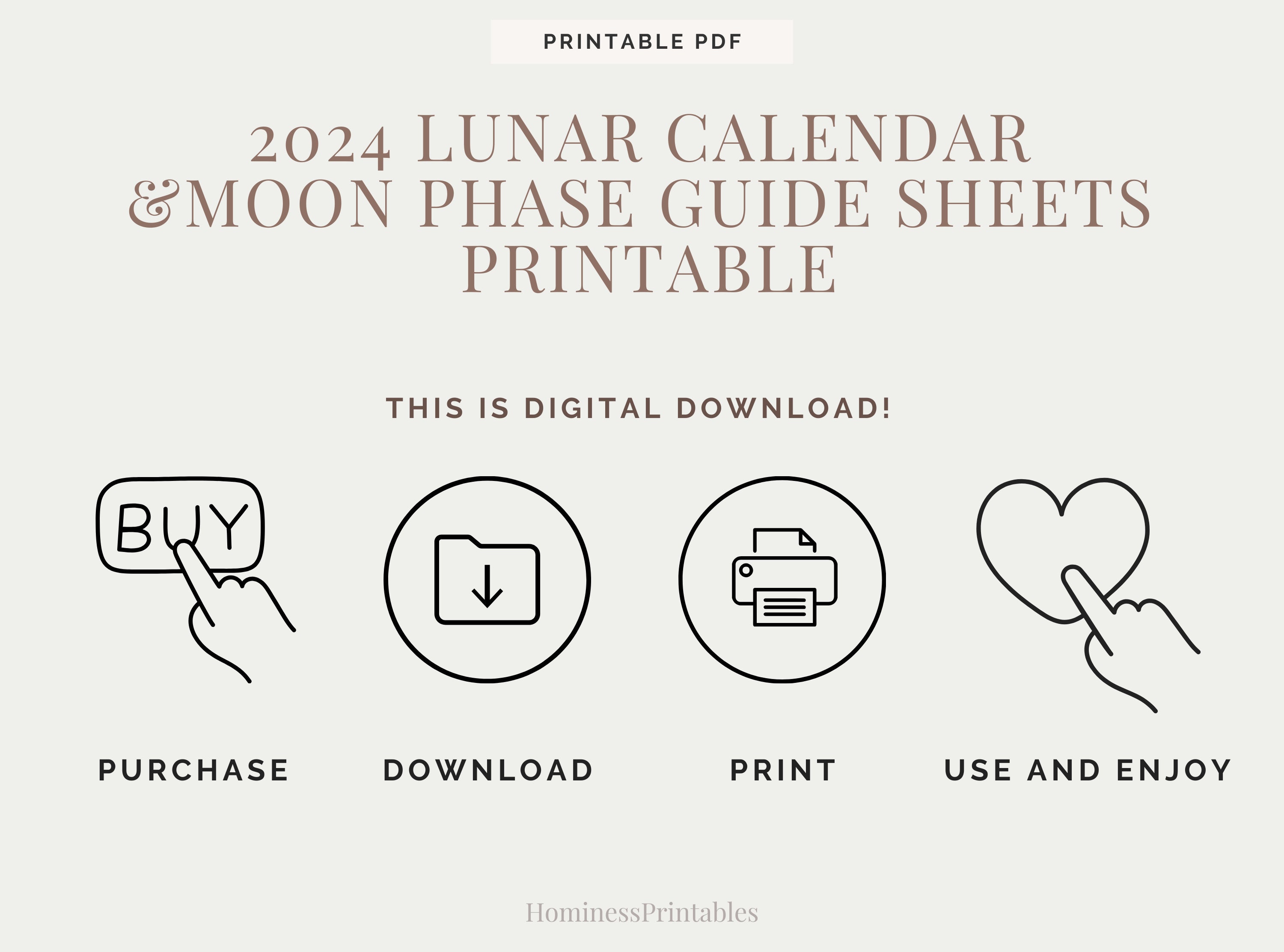 2024 Lunar Calendar Printable. Moon Phase Printable Guide Etsy Canada