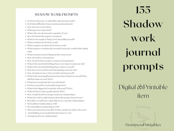 Shadow Work Journal Prompts Printable. Shadow Work Journal Prompts List.  Printable Digital Instant Download PDF 