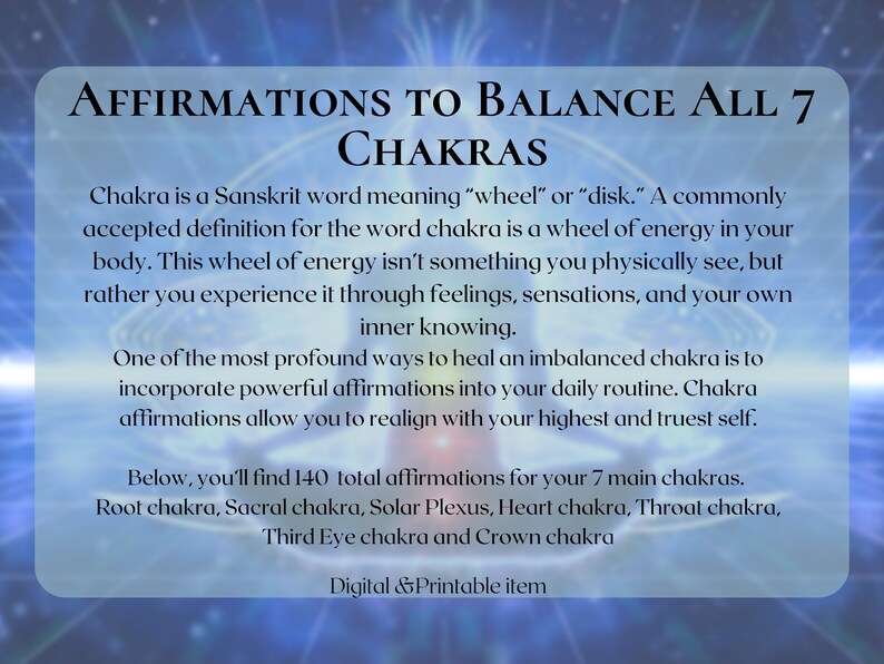 Chakras Affirmations Printable. Chakra Affirmations List PDF. - Etsy