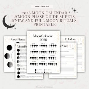 Mondkalender Druckbare 2026 Mondphase Druckbare Anleitungsblätter Mondkalender Zyklus Mond Ritual Druckbare Digitaler Download PDF.