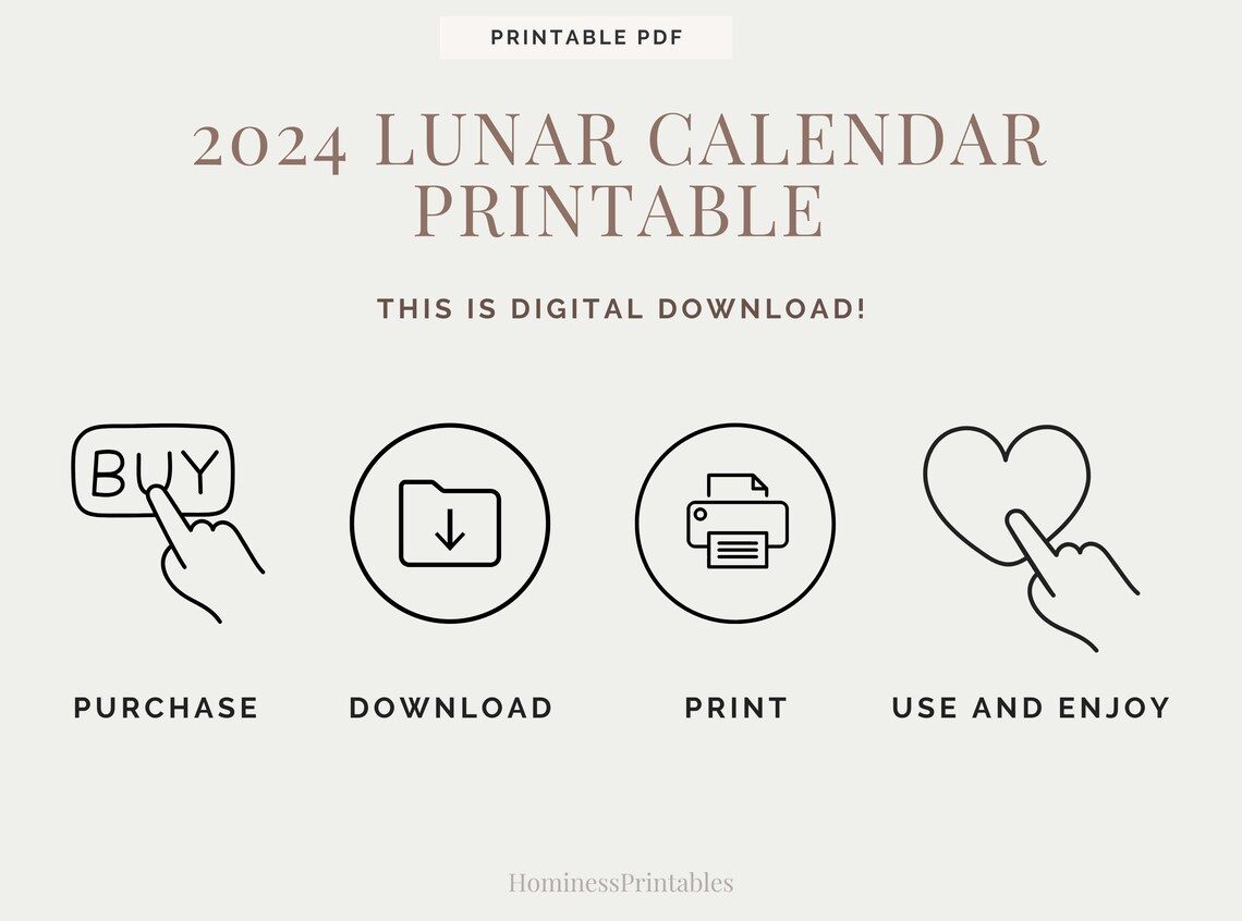 2024 Lunar Calendar Printable. Moon Phases Calendar Printable. Etsy