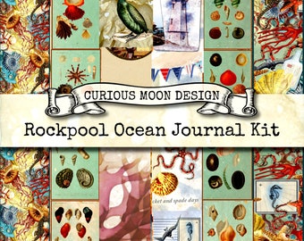 BEACH SEASIDE COASTAL Junk Journal Printable digital Kit for Journaling, Scrapbooks, cards with beautiful Ocean imagery & Lighthouses