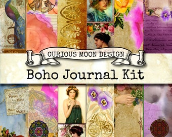 BOHEMIAN JUNK JOURNAL, notebook, diary. A vintage style digital printable Kit  for Scrapbook, card making, Journaling pages