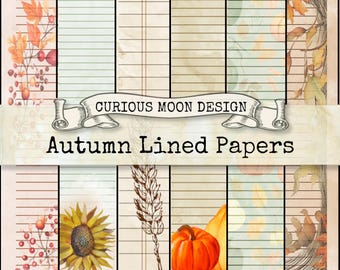 Autumn Lined Paper, Junk Journal Printable (Digital Download)