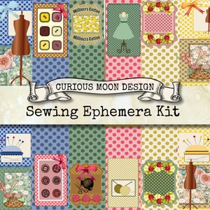 SEWING NEEDLEWORK EPHEMERA, Slow stitch cute Digital Printable Images for your Craft work Needlebooks projects Journals Kits