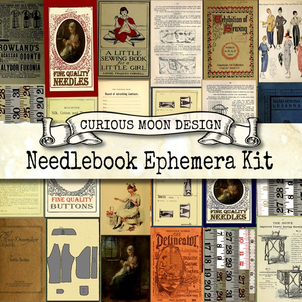 VINTAGE SEWING EPHEMERA cards for Needlebooks ,Junk Journals. Scrapbooks. A Printable Digital Kit with Vintage Sewing Imagery