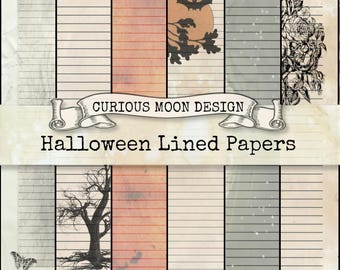 Halloween Lined Journal Paper, Spooky Printable Pages for Craft, Journal, Scrapbook, Diary, collage, card making (Digital Download)
