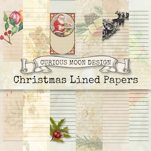 LINED PAPERS Christmas themed kit Journal printable digital download Pages for Paper Craft, Journal, Scrapbook, Diary, collage, card making.