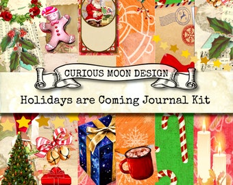 CHRISTMAS HOLIDAYS Are Coming Digital Printing Junk Journal pages Pack, also for scrapbooking, card making, papercrafting.