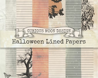 LINED papers HALLOWEEN, SPOOKY Junk Journal digital download printable Pages for Craft, Journal, Scrapbook, Diary, collage, card making