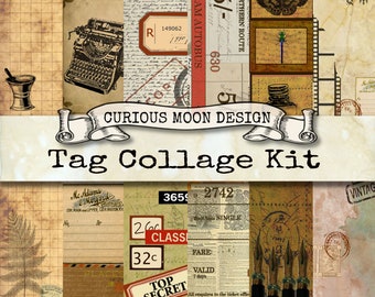Vintage Ephemera Tag Kit, complete with vintage ephemera, labels, tickets to suit any Journal, Scrapbook, gift (Digital Download)