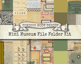 Mini Museum File Folder Kit, Vintage Ephemera for Junk Journals Scrapbooks, Gifts, cards (Digital Printable)
