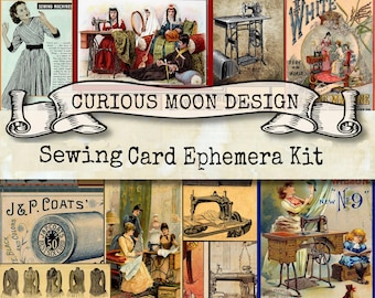 Vintage Sewing Ephemera Kit, Needlebook Cards (Digital Download) for Needlebooks,Journals, Scrapbooks.