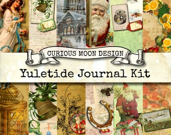 Vintage Christmas Junk Journal Kit, Yuletide Theme , also good for scrapbooking, card & gift making.(Digital Download)