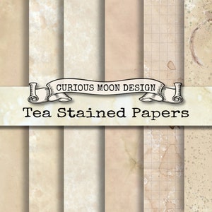 TEA & COFFEE STAINED Paper, Journal Kit, Paper Craft, Scrapbook Digital download printable pages with Coffee ring stain Vintage style image 1