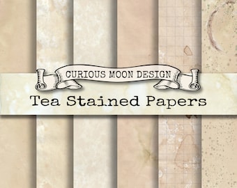 TEA & COFFEE STAINED Paper, Journal Kit, Paper Craft, Scrapbook Digital download printable pages with Coffee ring stain Vintage style