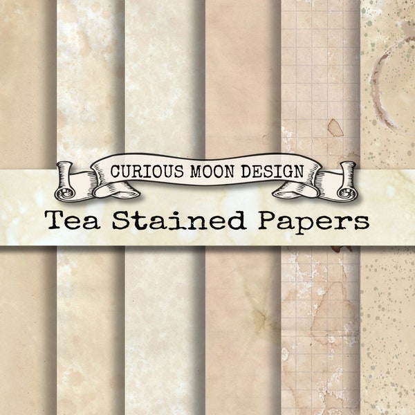 TEA & COFFEE STAINED Paper, Journal Kit, Paper Craft, Scrapbook Digital download printable pages with Coffee ring stain Vintage style