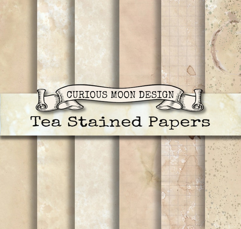TEA & COFFEE STAINED Paper, Journal Kit, Paper Craft, Scrapbook Digital download printable pages with Coffee ring stain Vintage style image 1