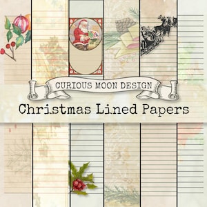LINED PAPERS Christmas themed kit Journal printable digital download Pages for Paper Craft, Journal, Scrapbook, Diary, collage, card making.