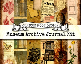 EXPLORING THE MUSEUM. Digital printable Pages Vintage Junk Journal kit for Scrapbooks, papercrafting hobby.