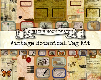 Vintage Botanical Tag Kit, Ephemera Labels ,for Junk Journals, Scrapbooking, gifts. Nature themed Ephemera labels.(Digital Download)