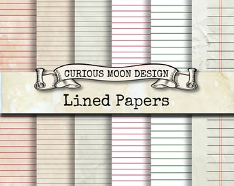 LINED PAPER Junk Journal printable DIY add on Pages for Paper Craft, Journal, Scrapbook, Diary , collage, card making.