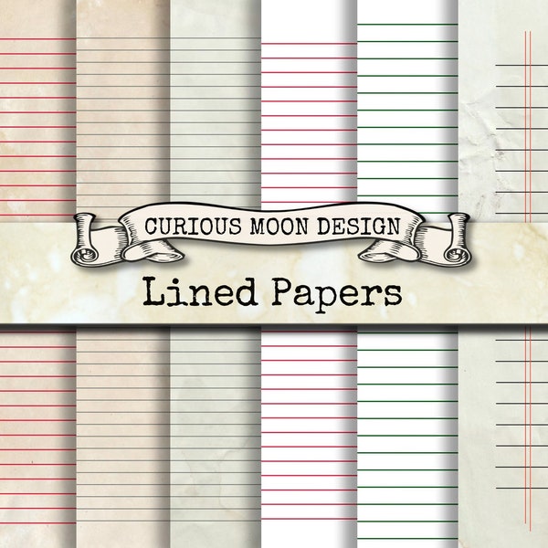 LINED PAPER Junk Journal printable DIY add on Pages for Paper Craft, Journal, Scrapbook, Diary , collage, card making.