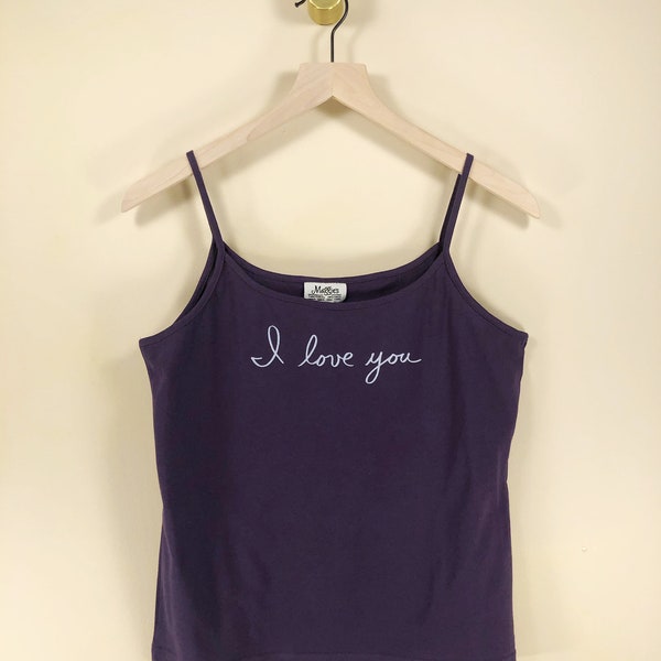 I Love You, Women's Camisole, Organic Cotton Tank Top, Purple, Yoga Workout Tee,  Inspirational Tshirt, Affirmation Tshirt, Self Love Tshirt