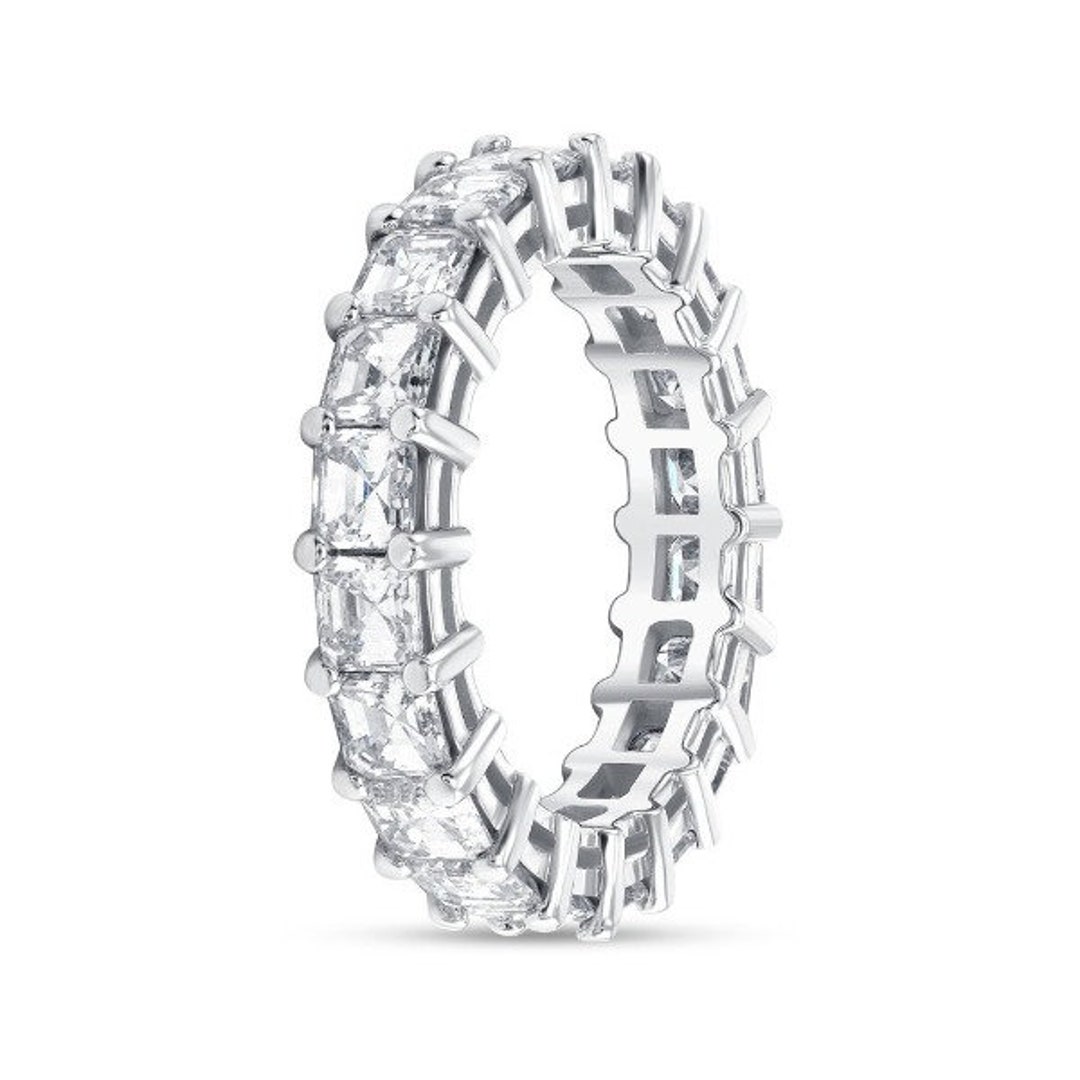 Diamond Eternity Band Radiant Cut Promise Ring in 18K White Gold 3.95c