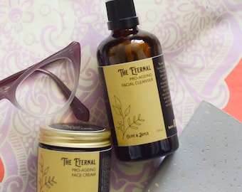 Natural Skincare Set for Mature Skin, Pro Ageing Face Cream & Oil Cleanser, Vegan Organic Skincare Routine, Anti Ageing Gift, Glow Skin UK