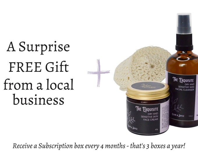 Subscription 3 Boxes Over 1 Year, Sensitive & Dry Skin, Luxury Self Care, Handmade Natural Skincare, Vegan Care Package, Organic, Gift Set