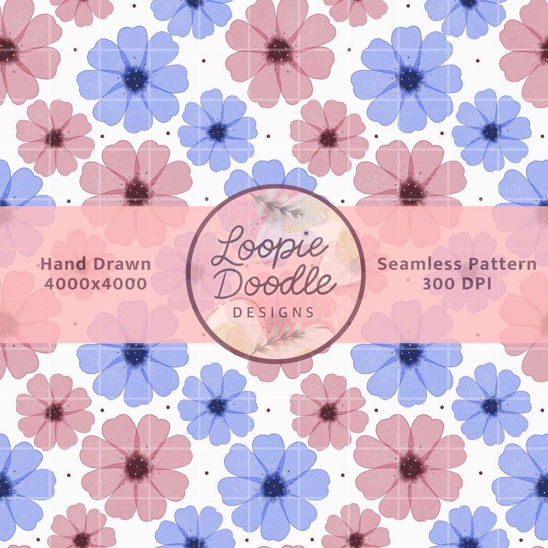Watercolor Floral Seamless Pattern | Pink Blue Flowers (digital ...