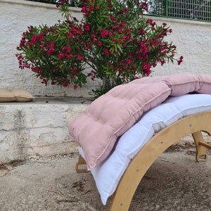 White Linen Quilted Floor Cushion, Nursery Mat, Shower Gift image 8