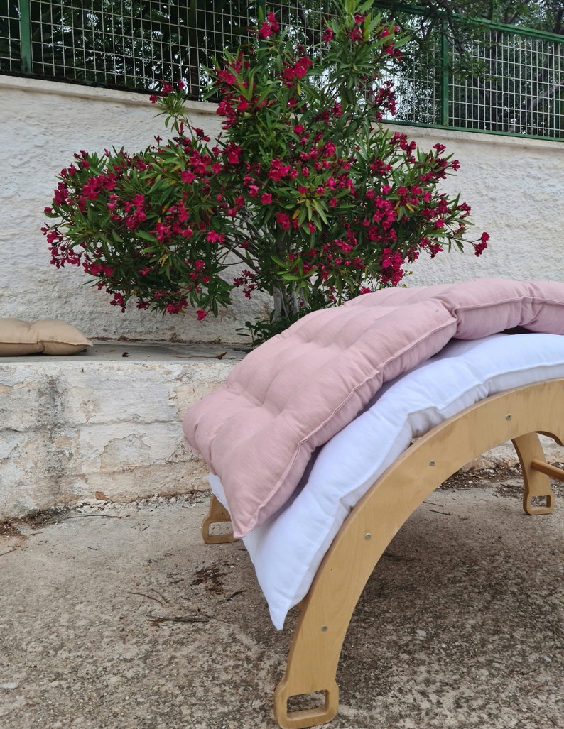 White Linen Quilted Floor Cushion, Nursery Mat, Shower Gift image 8