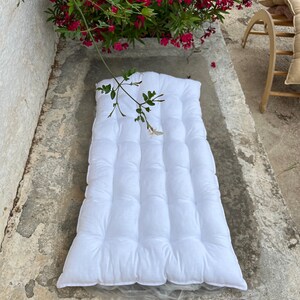 White Linen Quilted Floor Cushion, Nursery Mat, Shower Gift image 4