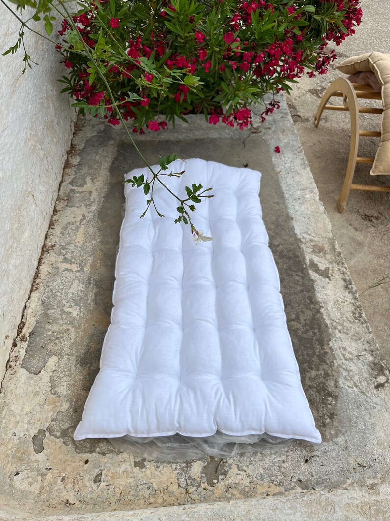 White Linen Quilted Floor Cushion, Nursery Mat, Shower Gift image 4