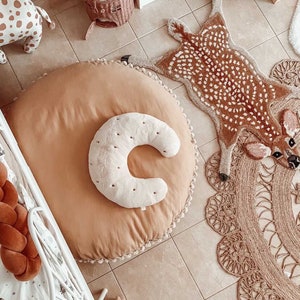 Handmade Cotton floor pillow , canvas round cushion with Pom poms, kid's room decoration, cotton cushion, floor pillows, nursery pillow image 3